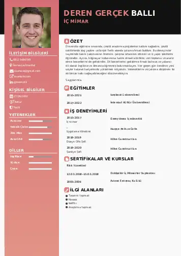 İç Mimar Cv Örnekleri cv indir